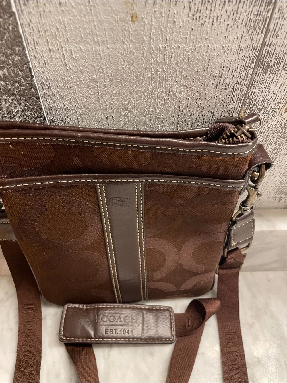 Vintage Coach Brown Signature Canvas Crossbody Messenger